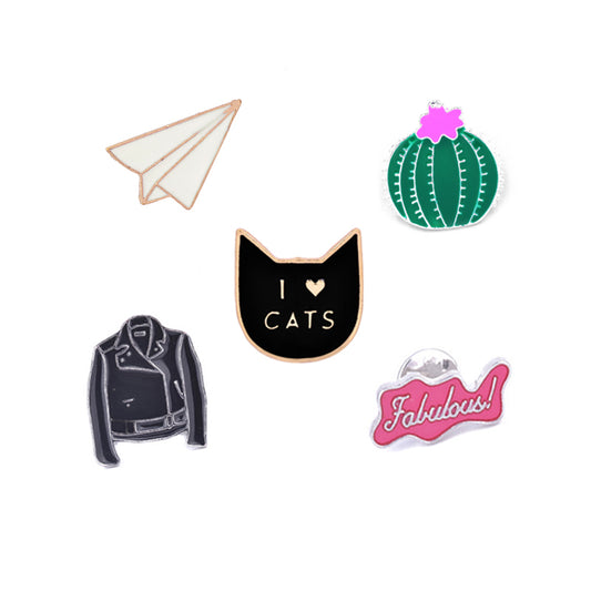 Cat"I Love Cats"Cactus Clothes Paper Airplane Enamel Pins Brooch Jacket Collar Decorative Jewelry Classic Anime Cartoon Brooches