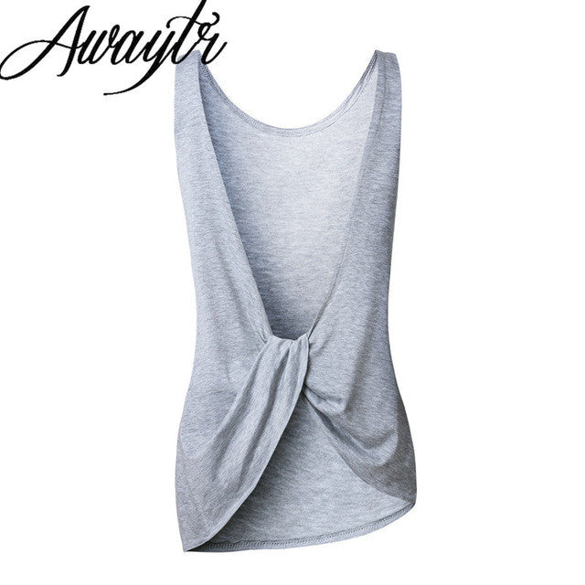 Awaytr Women's Tops Fashion Backless Sleeveless Shirt Sexy Ladies Female Back Cross - Shopy Max