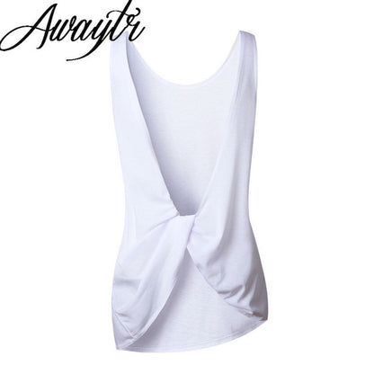 Awaytr Women's Tops Fashion Backless Sleeveless Shirt Sexy Ladies Female Back Cross