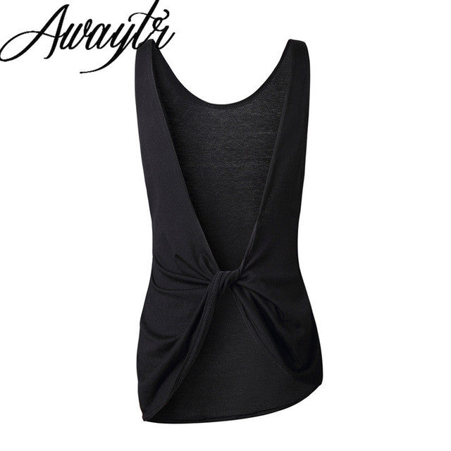 Awaytr Women's Tops Fashion Backless Sleeveless Shirt Sexy Ladies Female Back Cross - Shopy Max