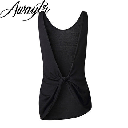 Awaytr Women's Tops Fashion Backless Sleeveless Shirt Sexy Ladies Female Back Cross - Shopy Max