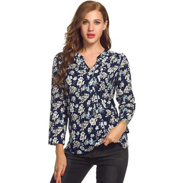 Meaneor Women Floral Print Blouse Tops 1950s 60s Vintage Autumn Clothing Casual Roll Up Sleeve