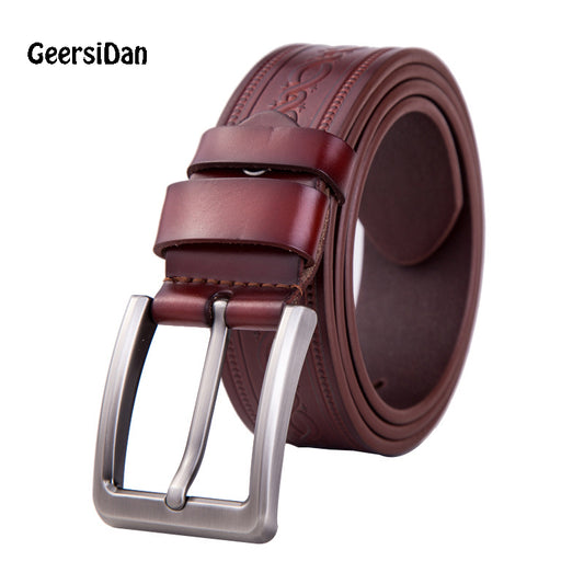 GEERSIDAN genuine leather belt men luxury brand famous designers high quality ceinture homme Pin buckle wide jeans vintage black