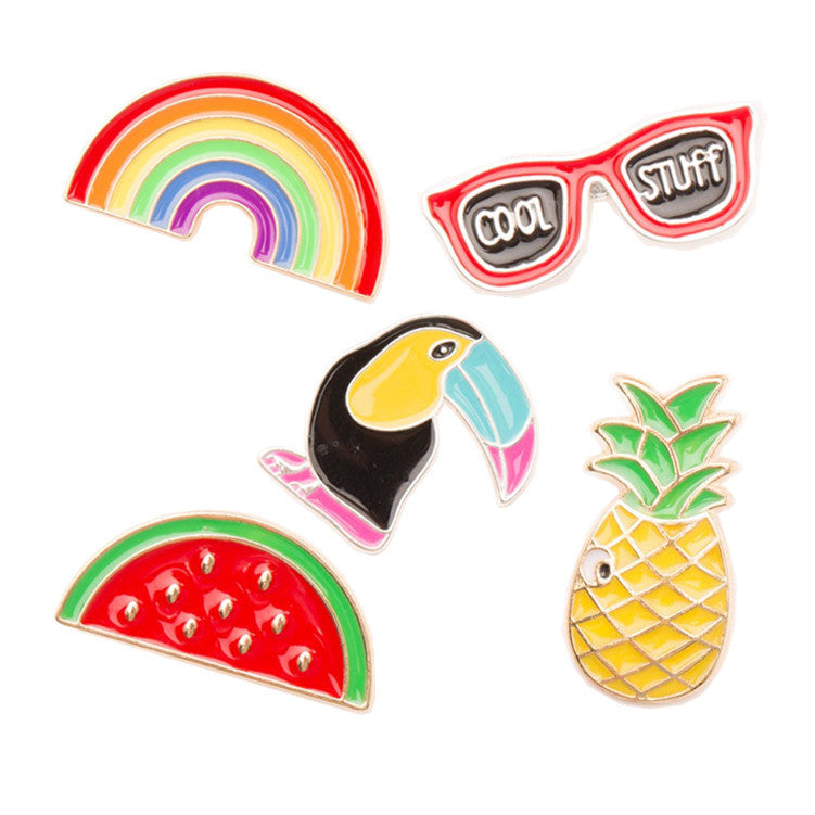 European Cartoon Set Enamel Pin Pin Badge Rainbow Crow Bird Shirt Bag Fruit - Shopy Max