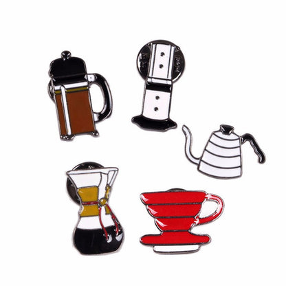 5in1 Jewelry Coffee Hand Punch Pot AeroPress Chemex Filter Bowl Coffee Enamel Pins Shirt Bag