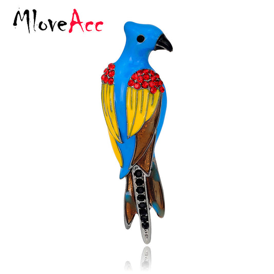 MloveAcc Fashion Retro Beautiful Woodpeckers Rhinestone Animal Parrot Pins Accessories for Women Enamel Pins Jewelry Gift