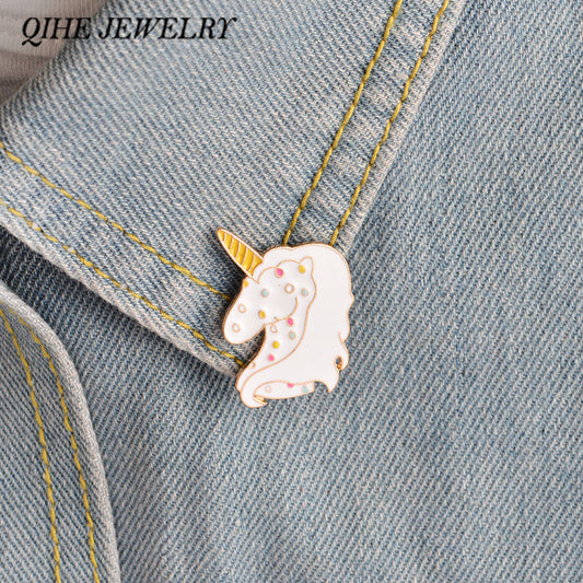 QIHE JEWELRY Cartoon Cute Rainbow Unicorn Brooches Enamel Pin Collar Jeans - Shopy Max