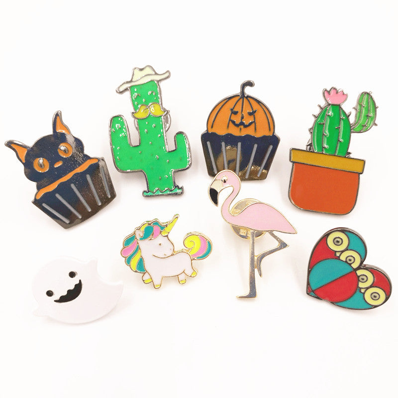Timlee X147 Cute Halloween Ghost Pumpkin Cup Cake Cat Flamingo Enamel Pin Bird Owl Unicorn Cactus Alloy Brooch Pins Wholesale - Shopy Max