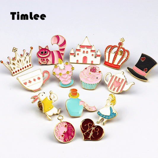 Timlee X227 Cartoon Cat Cute Wonderland Enamel Pins Alice Brooch Crown Metal Brooch Pins Gift Wholesale - Shopy Max