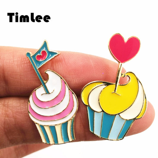 Timlee X205 Cartoon Cup Cake Enamel Pin Design Cute Metal Brooch Pins Gift Wholesale