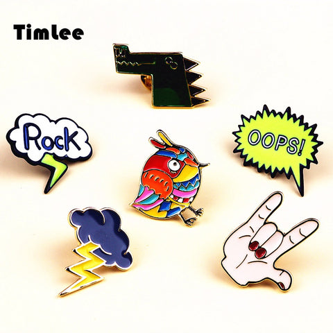 Timlee X246 Cartoon Rock Hand Enamel Pins Colorful Bird Lightning Cloud
