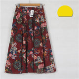 2017 Summer Casual Long Floral Print Women Cotton Linen Skirts QW060