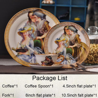 8PCS/LOT Creative Gift European Ceramic Bone China Porcelain Western Food Tableware Coffee Cup Bowl Knife Fork Spoon Saucer Set