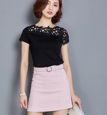 Summer 2017 Cotton T-Shirt Women T Shirt Short Sleeve Lace Tshirt Kawaii Tops Casual