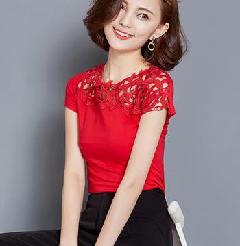 Summer 2017 Cotton T-Shirt Women T Shirt Short Sleeve Lace Tshirt Kawaii Tops Casual