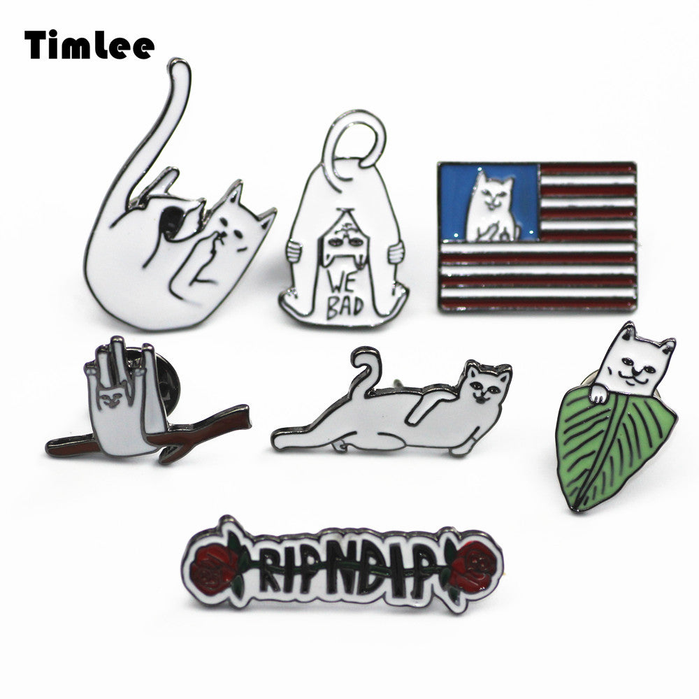 Timlee X273  Cute Personality Letter Rose Leaves Cat Enamel Pin Brooch Pins,Fashion Jewelry - Shopy Max
