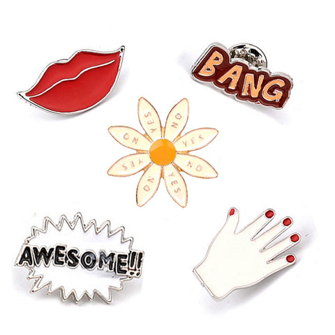 2017 personality cartoon BANG AWESOME !! Sexy Red Lip Hand Cute Enamel Pin Set