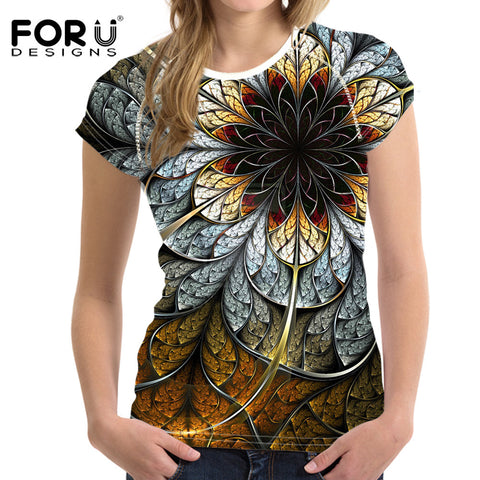 FORUDESIGNS 3D Flowers Rose T-shirts Women Summer Tops Tees Print T shirt Women