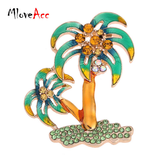 MloveAcc Hot Fashion Jewelry Green Grass Coconut Tree Brooch Enamel Pin Girl Broches