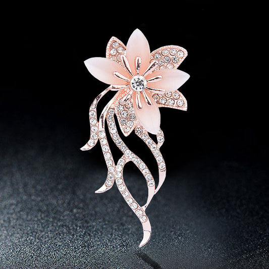 COTREAM Fashionable Opal Stone Flower Brooch Pin Women Garment Accessories Jewelry
