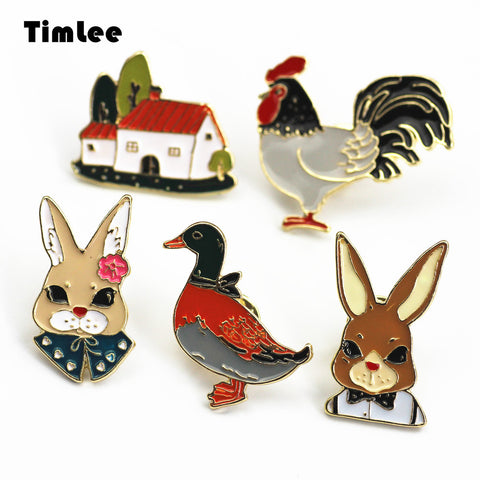 Timlee X272  Lovely Metal Rabbit Enamel Pin Shirt Collar Cock Duck Brooch Pins,Fashion Jewelry
