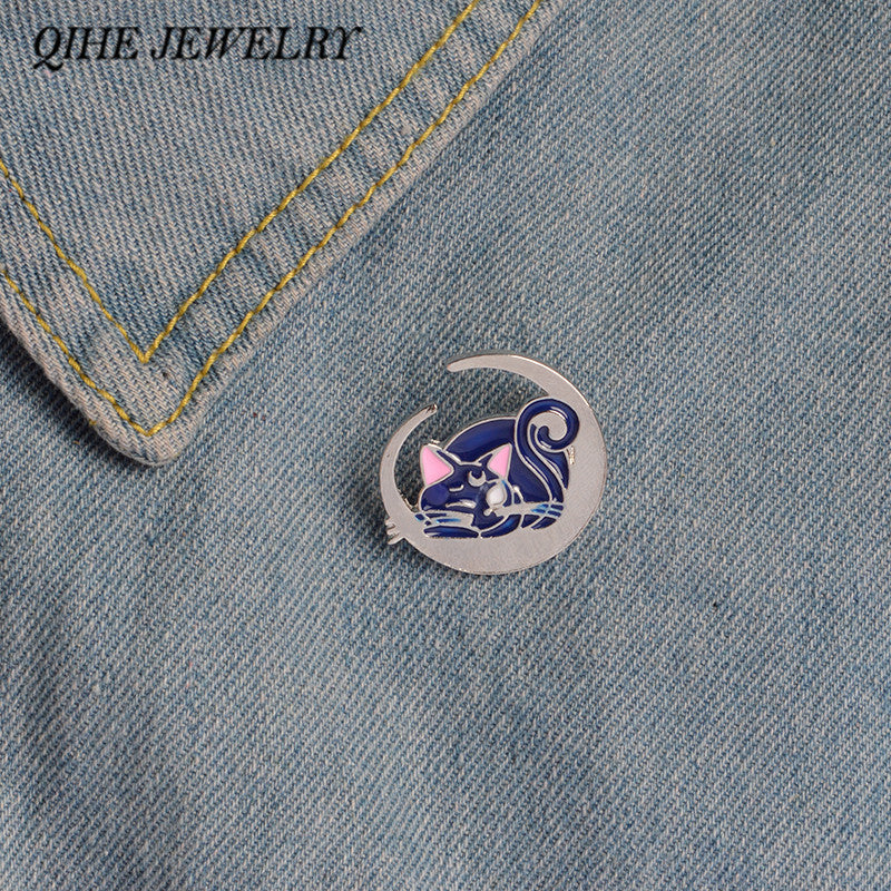 QIHE JEWELRY Luna Sailor Moon Cat Enamel Pin Lapel Brooch Badge Cute Gift Jewelry For Women Girl - Shopy Max