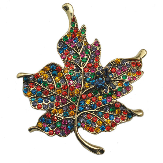 Enamel Pins Badge Crystal Rhinestone Maple Leaf Brooch Pin Plant Lapel Women Cute Collar Chapas Broches - Shopy Max