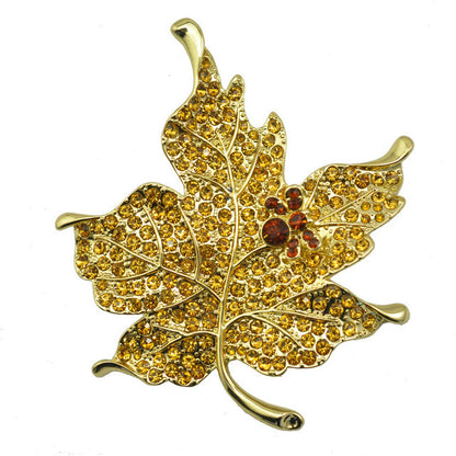 Enamel Pins Badge Crystal Rhinestone Maple Leaf Brooch Pin Plant Lapel Women Cute Collar Chapas Broches - Shopy Max
