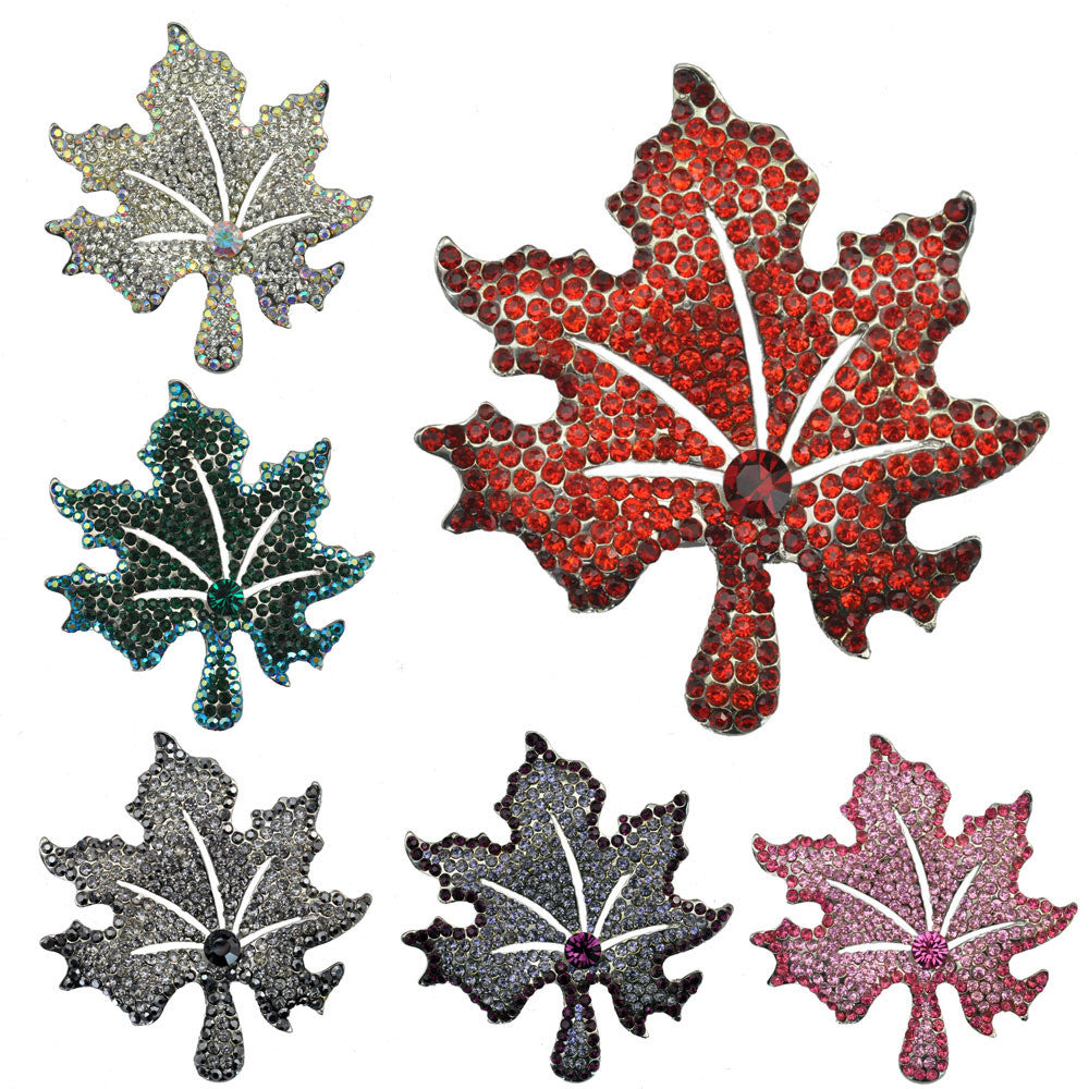 Scarf Buckle Enamel Pin Badge Crystal Rhinestone Maple Leaf Brooch Pin Plant Lapel - Shopy Max