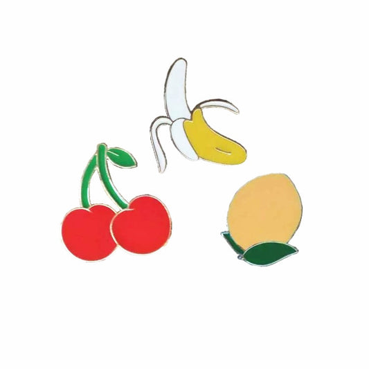 Cherry peach banana fruit Enamel Pins Set white red yellow green enamel Brooches Women