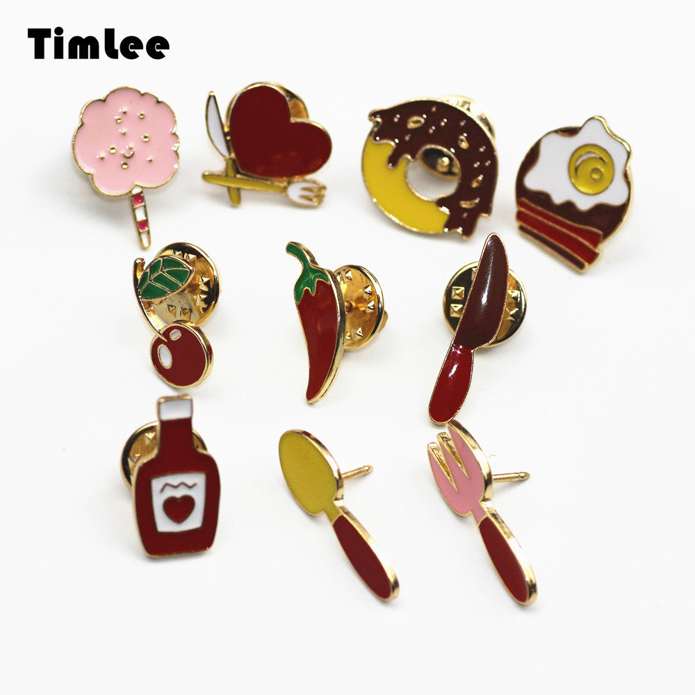 Timlee X271 Sweet Travel Picnic Fun Cartoon Love Cherry Enamel Pin Fried Pepper - Shopy Max