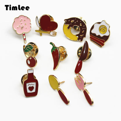 Timlee X271 Sweet Travel Picnic Fun Cartoon Love Cherry Enamel Pin Fried Pepper - Shopy Max