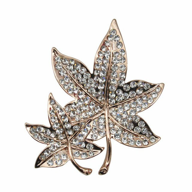 Enamel Pins Badge Crystal Rhinestone Leaves Brooch Pin Plant Lapel Women Cute Tie Collar Chapas - Shopy Max