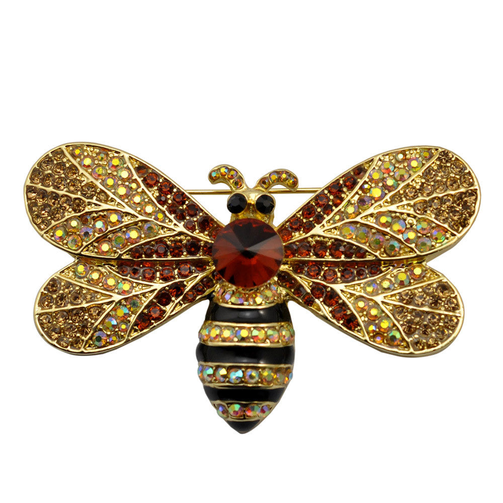Bee Insect Brooch Enamel Pins Badge Crystal Rhinestone Lapel Women Cute Hat Tie Collar Chapas