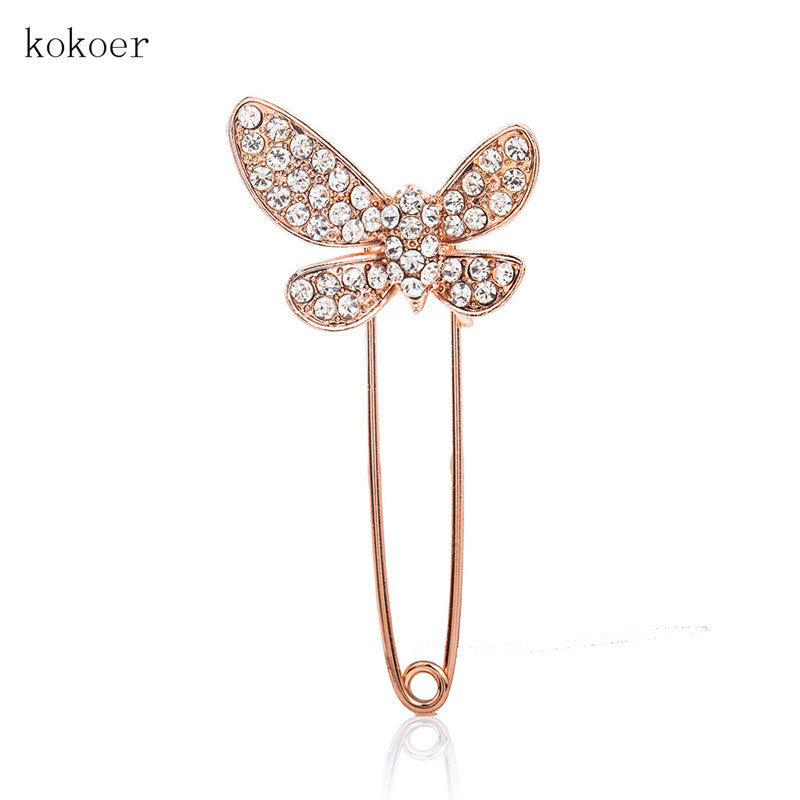 Animal enamel pins New 2017 Rose Gold color Zircon Crystal Luxury Butterfly animal Brooches