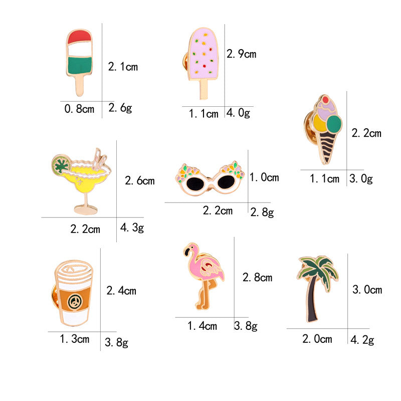 Summer Style Jewelry Enamel Pin Brooch Pins set Cute Beach Holiday Ice Cream Coffee