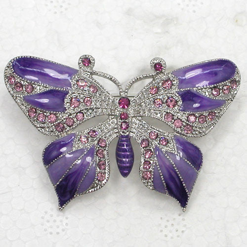 1pcs Butterfly Brooch Purple Rhinestone Enamel Pin brooches C582 D