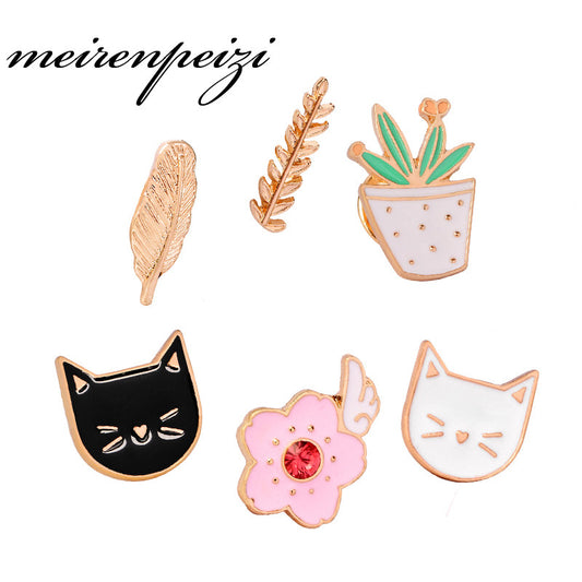 Enamel Pin Set Badge For Clothes Colorful Cartoon Brooches Succulents Potted Plant - Shopy Max