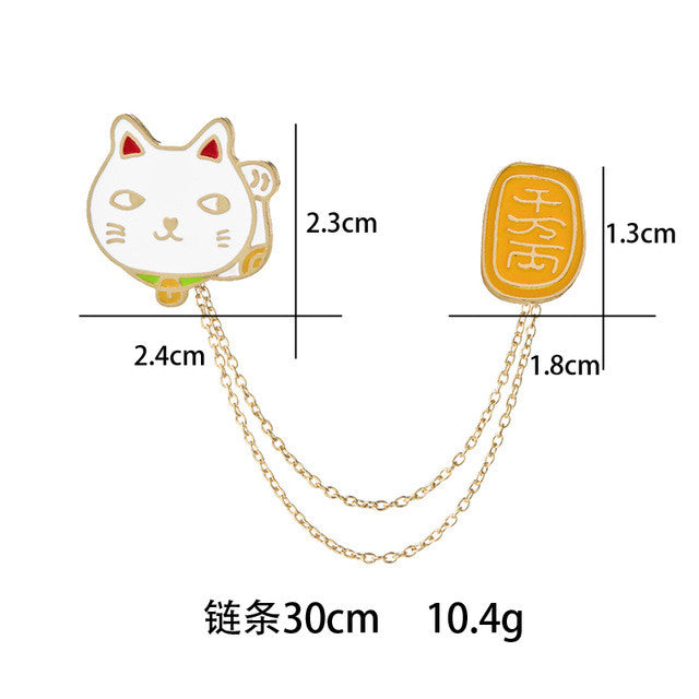 Lucky Cat Flower Enamel pins Badge Wishing for Wealth And Romantic Chain Linked Collar Pin