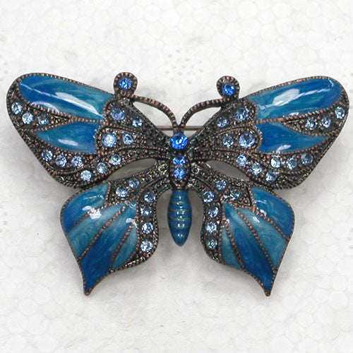 1pcs Butterfly Brooch Blue Rhinestone Enamel Pin brooches C582 B3