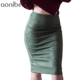 Women Skirts Suede Solid Color Pencil Skirt Female Autumn Winter High Waist Bodycon