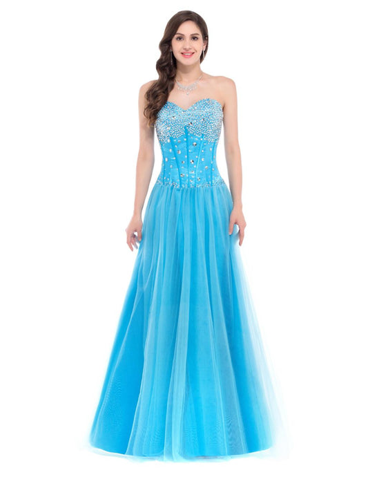 Grace Karin Royal Blue Pink White Long Evening Dress 2016 Luxury Beaded Prom - Shopy Max