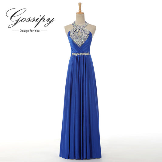 New Arrival Sexy A-Line Halter Taffeta Beaded Long Evening Dress Evening Party