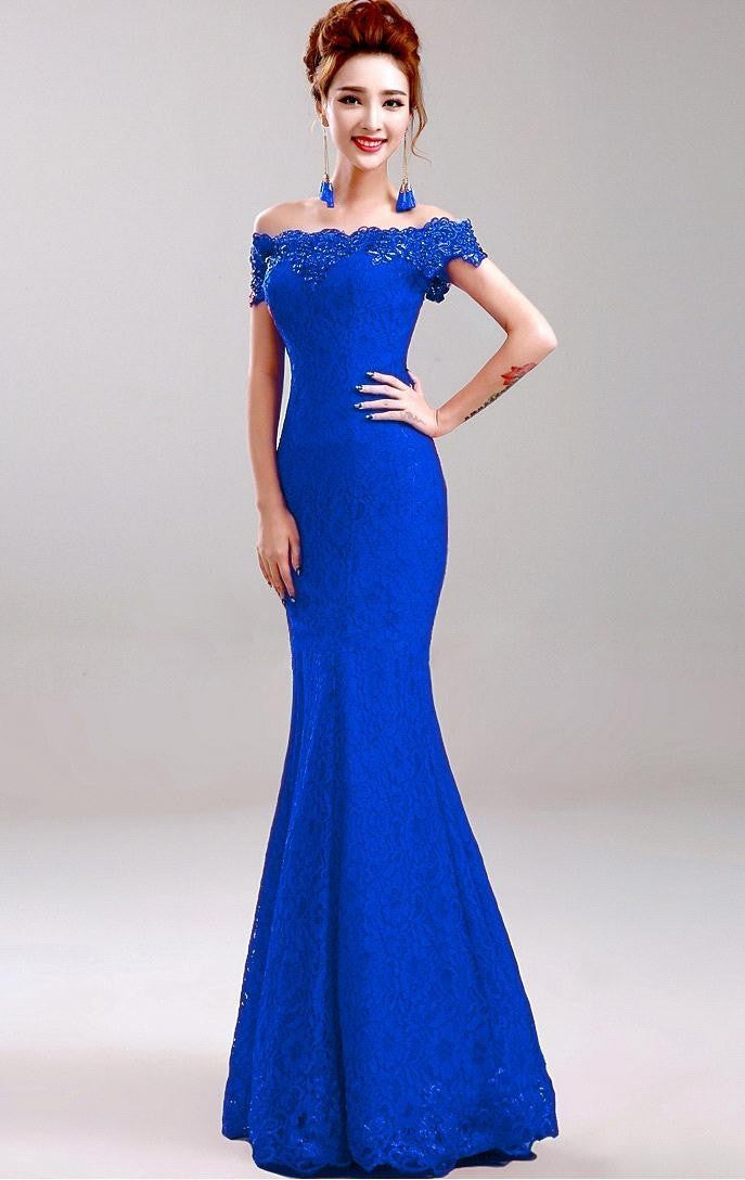 Hot Sale Elegant Beads Lace Mermaid Long Evening Dress 2016 Cheap Red