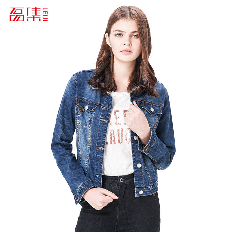 Leiji Fashion S 6XL 2016 Plus Size Women winter Solid Blue Cotton Denim Jacket Light Washed woman - Shopy Max