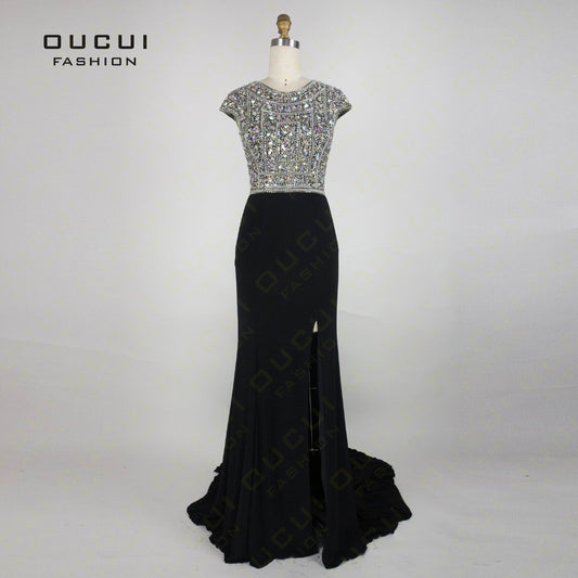 Real Photos Jersey Fabric vestido de festa  A-Line Long Evening Dress - Shopy Max