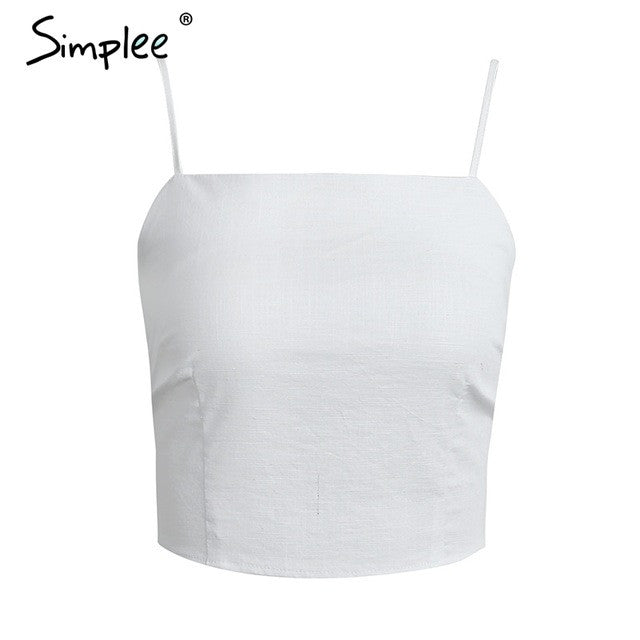 Simplee Belt lace up camisole tank top tees women Summer beach bow female cami crop - Shopy Max