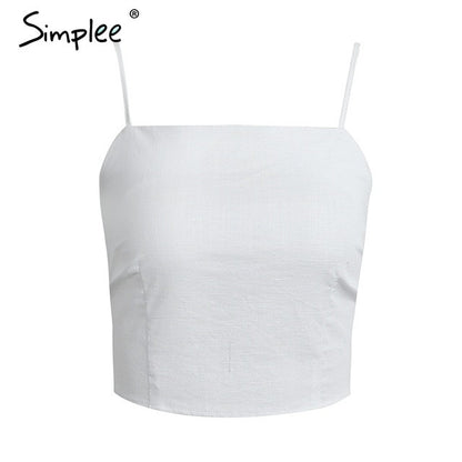 Simplee Belt lace up camisole tank top tees women Summer beach bow female cami crop - Shopy Max
