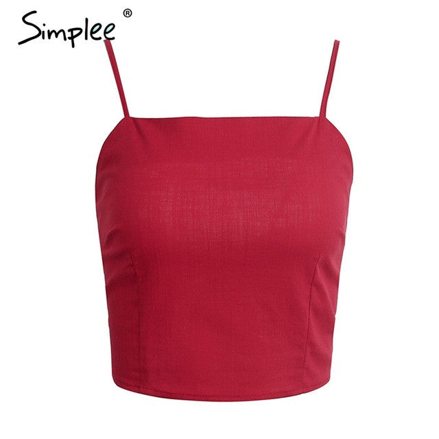 Simplee Belt lace up camisole tank top tees women Summer beach bow female cami crop - Shopy Max