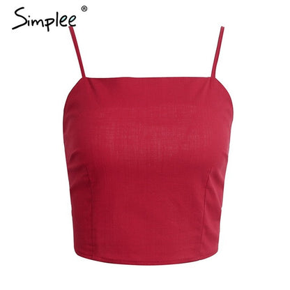 Simplee Belt lace up camisole tank top tees women Summer beach bow female cami crop - Shopy Max